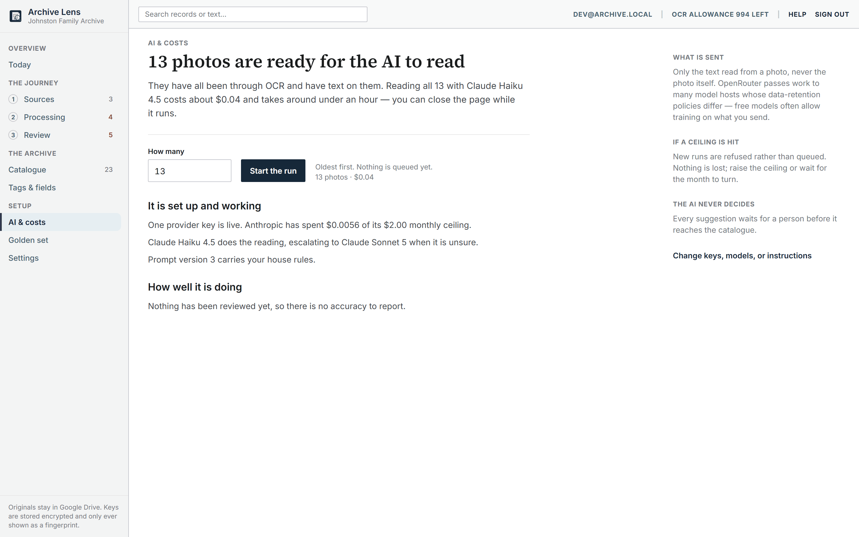 Archive Lens AI cost view